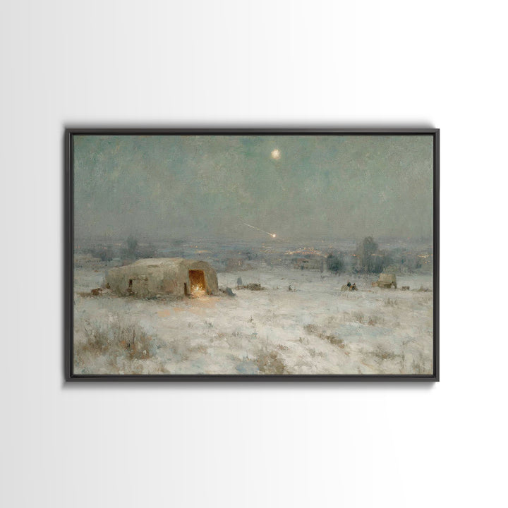 Silent Bethlehem Night, Framed Canvas Print, Christmas Art Prints, Christian Christmas Art, Vintage Christmas Art, Christian Wall Art, Chri