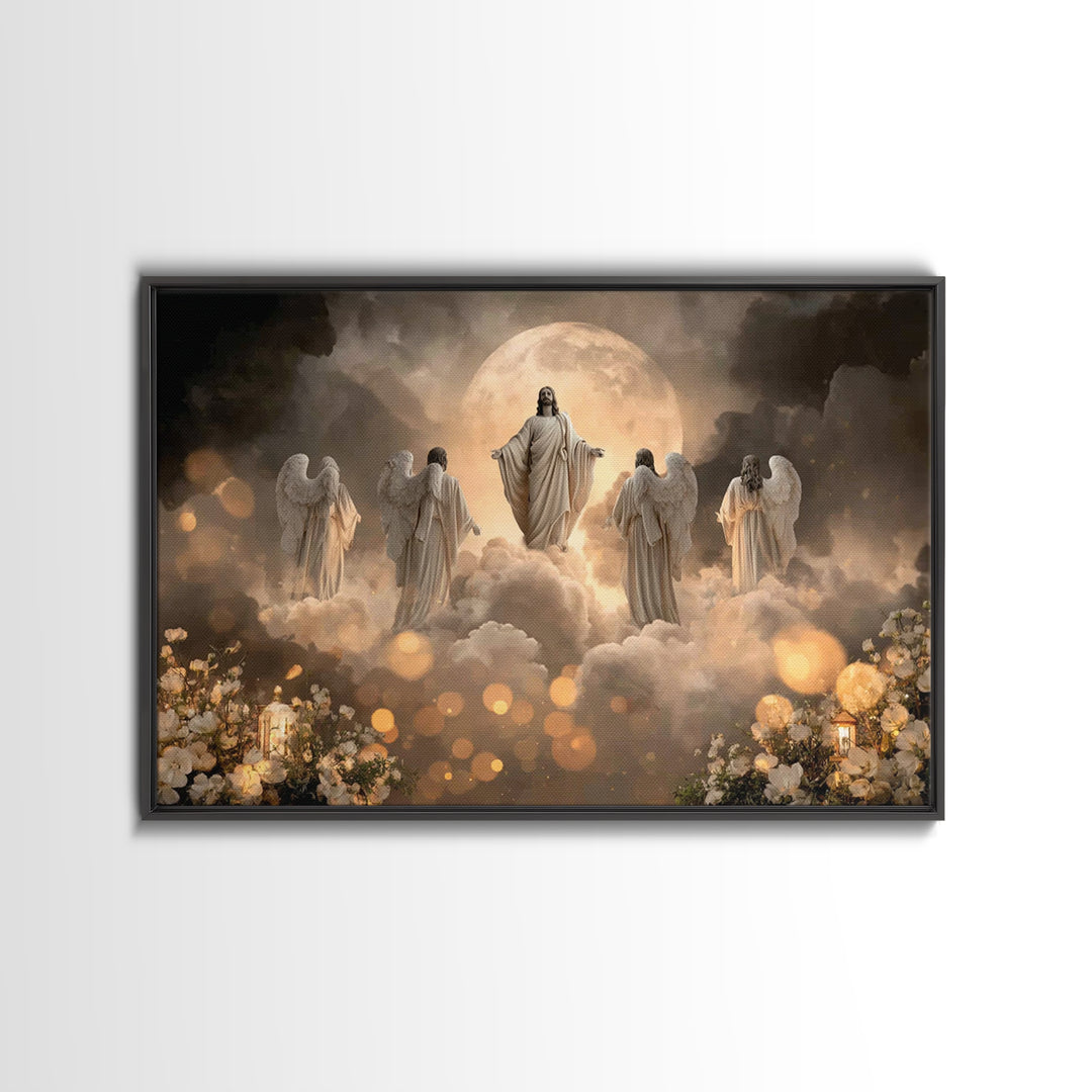 Moonlit Ascension, Framed Canvas Print, Christian Art Canvas, Jesus Painting, Christian Wall Art, Moody Christian Art, Large Jesus Painting