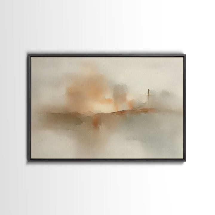 Silent Cross Dawn – Framed Canvas Print – Christian Wall Art – Christian Art Canvas – Abstract Christian Art – Subtle Christian Paintings