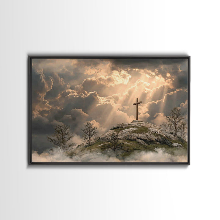 Hilltop Grace Light – Framed Canvas Print – Christian Wall Art – Large Christian Art – Christian Art Painting – Moody Christian Art