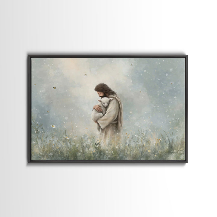 Gentle Shepherd Love – Framed Canvas Print – Jesus Painting – Christian Art Canvas – Christian Wall Art – Christian Gift Ideas – Christian
