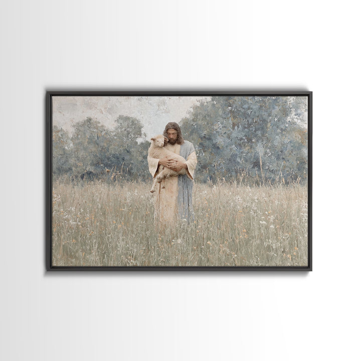 Fieldside Compassion – Framed Canvas Print – Christian Art Canvas – Jesus Painting – Christian Wall Art – Christian Gift Ideas – Modern Chr