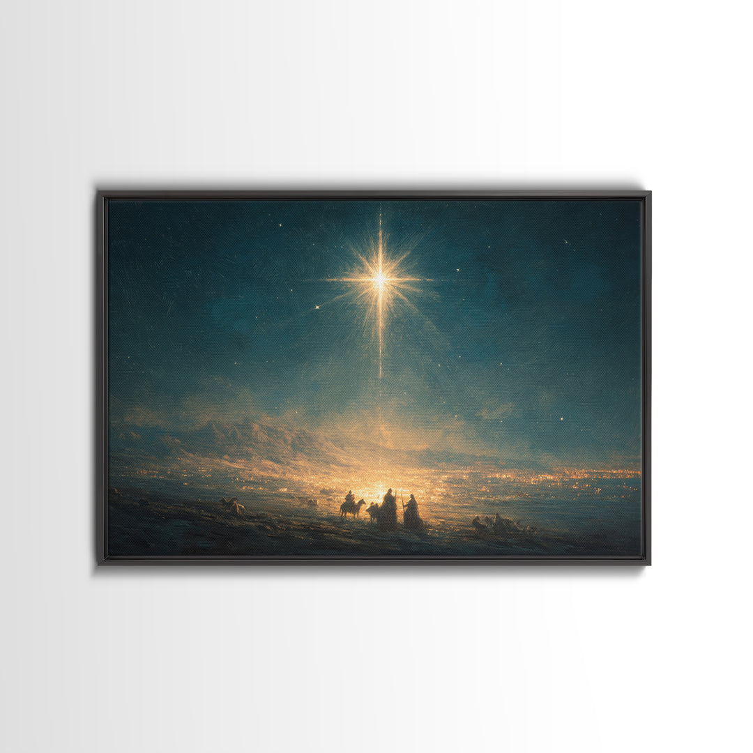 Midnight Star Calling – Framed Canvas Print – Christian Christmas Art – Christian Art Canvas – Christmas Wall Art – Moody Christian Art