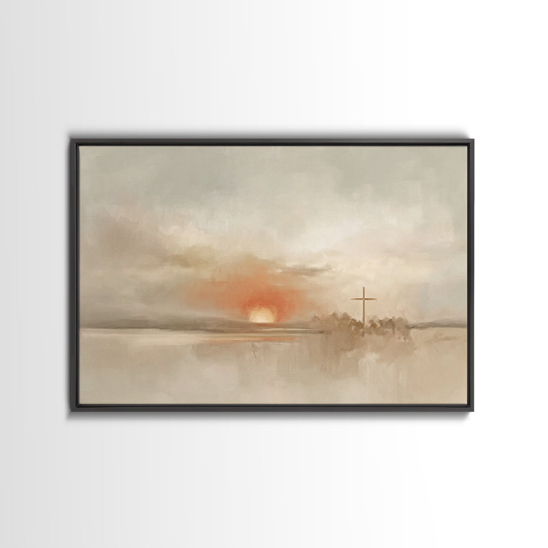 Soft Horizon Grace, Framed Canvas Print, Minimalist Christian Art, Christian Wall Art, Christian Art Canvas, Subtle Christian Art, Christia