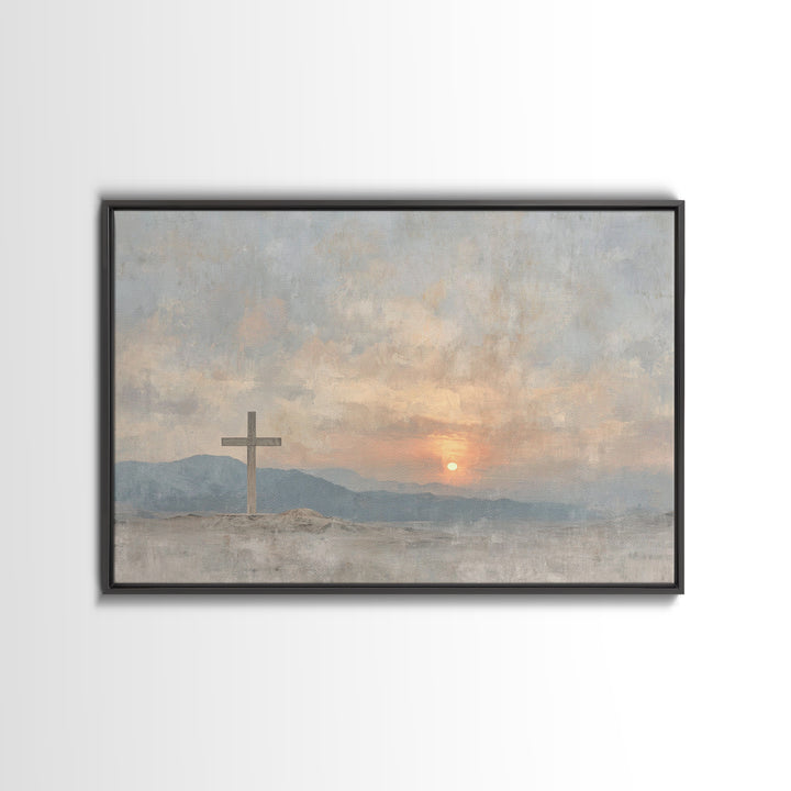 Morning Cross Hope, Framed Canvas Print, Christian Art Canvas, Christian Wall Art, Modern Christian Art, Christian Painting, Large Christia