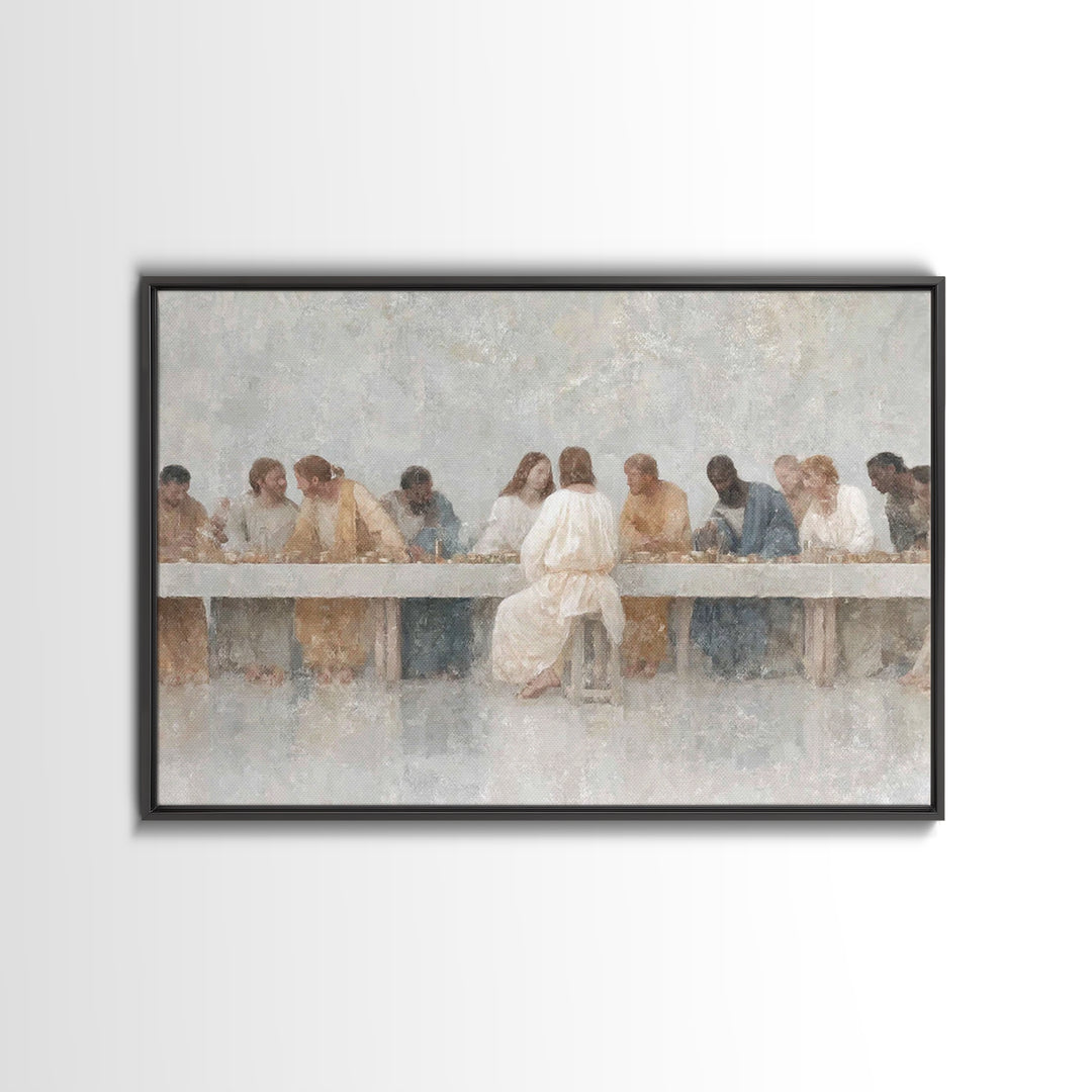 Sacred Banquet Harmony, Framed Canvas Print, Christian Art Work, Modern Christian Painting, Jesus Paintings, Christian Decor, Christmas Art