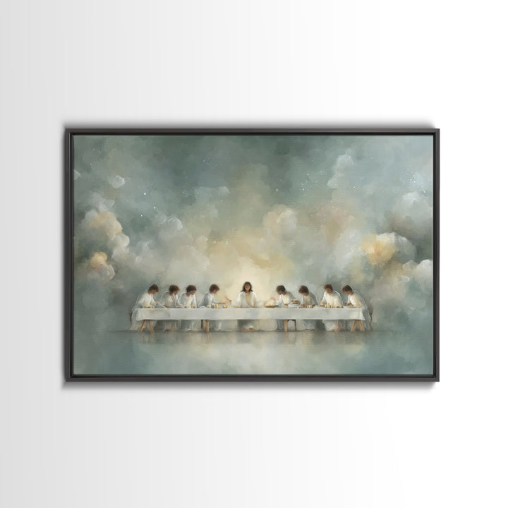 Celestial Supper Peace – Framed Canvas Print – Christian Art Print – Abstract Christian Art – Christian Wall Art – Jesus Painting – White C