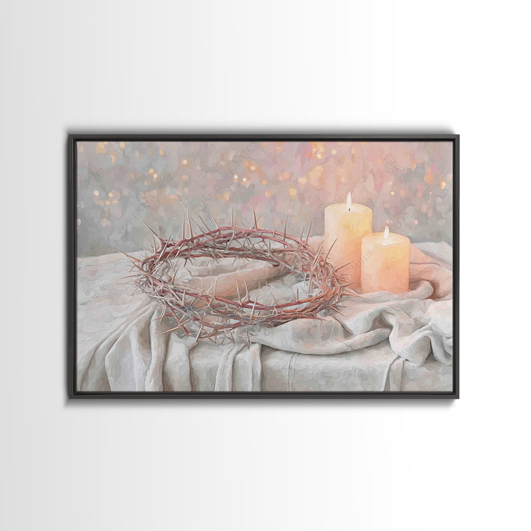 Crown Of Thorns Reverence, Framed Canvas Print, Christian Wall Art, Christian Art Canvas, Christian Art Gift, Christian Painting, Christian