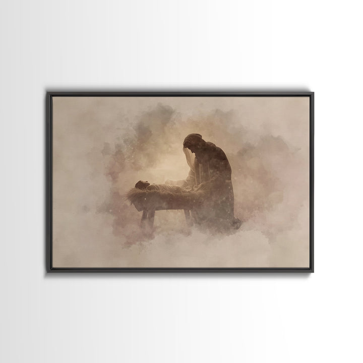 Sacred Manger Calm | Framed Canvas Print | Christian Art Canvas | Jesus Christmas Art | Christmas Wall Art | Subtle Christian Art | Christi