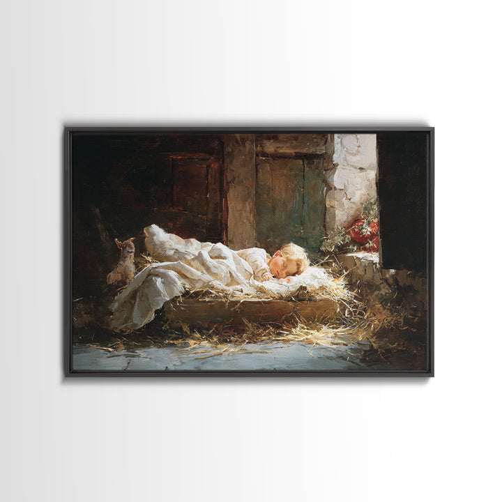 Gentle Nativity Hush | Framed Canvas Print | Christian Art Print | Christmas Wall Art | Jesus Art Print | Subtle Christian Art | Christian