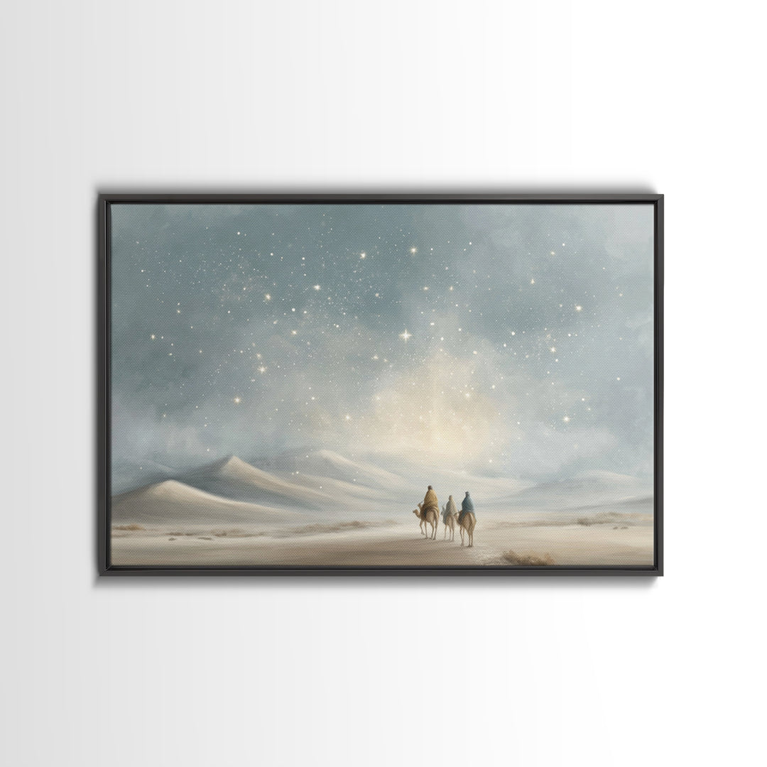 Desert Night Journey, Framed Canvas Print, Christian Art Prints, Jesus Painting, Christmas Art Prints, Christian Decor For Home, Modern Chr