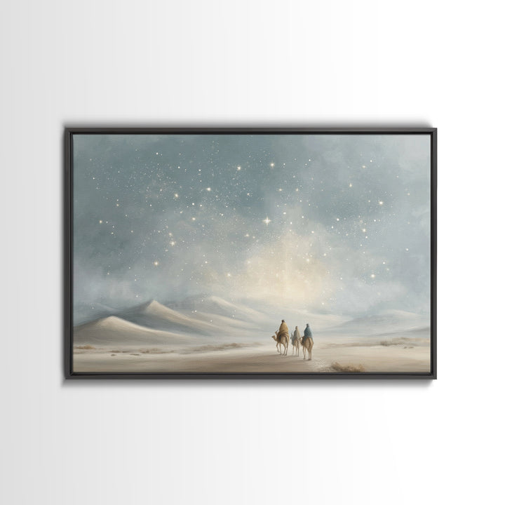 Desert Night Journey, Framed Canvas Print, Christian Art Prints, Jesus Painting, Christmas Art Prints, Christian Decor For Home, Modern Chr