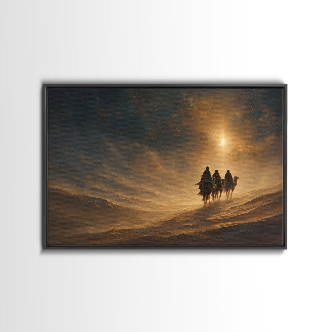 Holy Night Caravan | Framed Canvas Print | Christian Art Canvas | Christmas Art | Christian Wall Art | Christian Christmas Decorations | Je