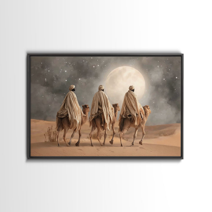 Moonlit Journey – Framed Canvas Print – Christian Art Canvas – Christmas Art – Christian Art Work – Christian Christmas Art – Christian Pai