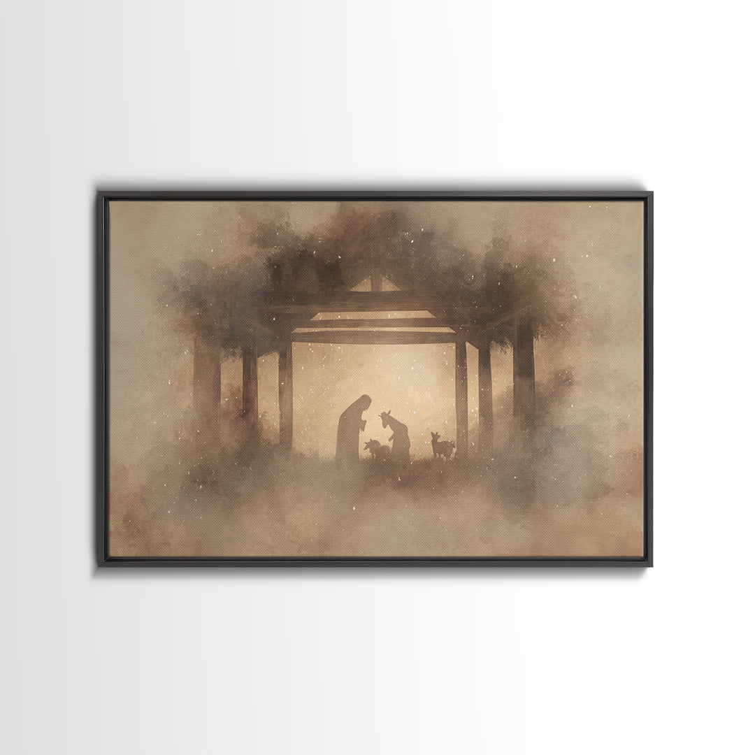 Silent Manger Calm, Framed Canvas Print, Christmas Art, Christian Wall Art, Christian Christmas Art, Christian Art Canvas, Christian Decor