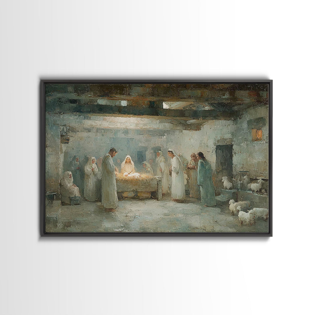 Bethlehem Gathering – Framed Canvas Print – Christian Christmas Art – Christian Wall Art – Christmas Art – Christian Art Canvas – Jesus Pai
