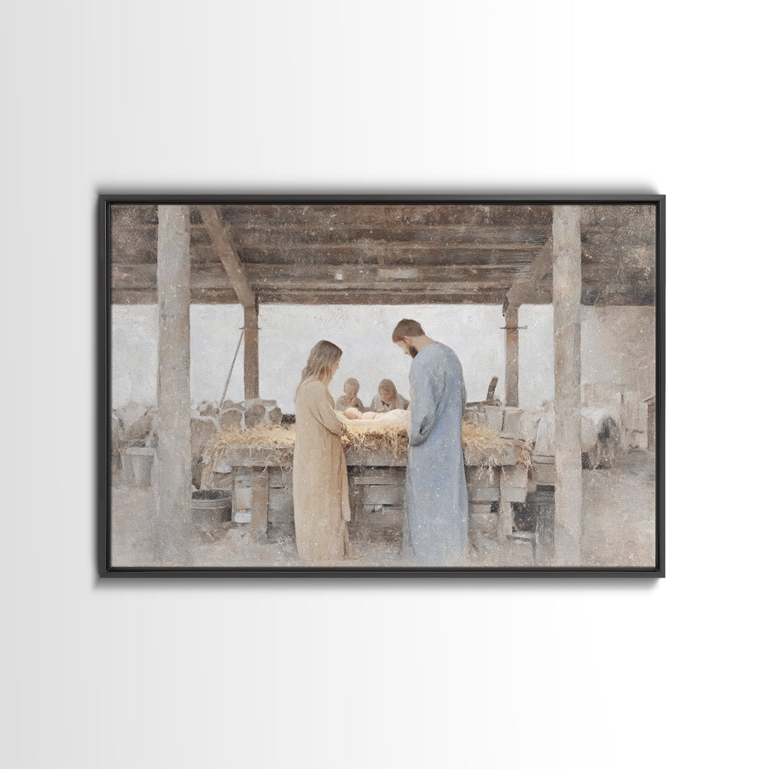 Humble Stable Grace – Framed Canvas Print – Christian Art Canvas – Christian Wall Art – Christmas Art – Christian Christmas Art – Jesus Pai