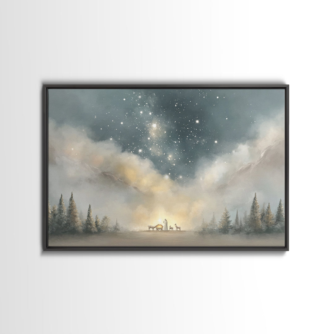 Starry Night Miracle, Framed Canvas Print, Christian Wall Art, Christmas Art, Christian Art Canvas, Christian Christmas Art, Christian Gift