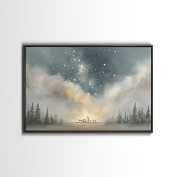 Starry Night Miracle, Framed Canvas Print, Christian Wall Art, Christmas Art, Christian Art Canvas, Christian Christmas Art, Christian Gift