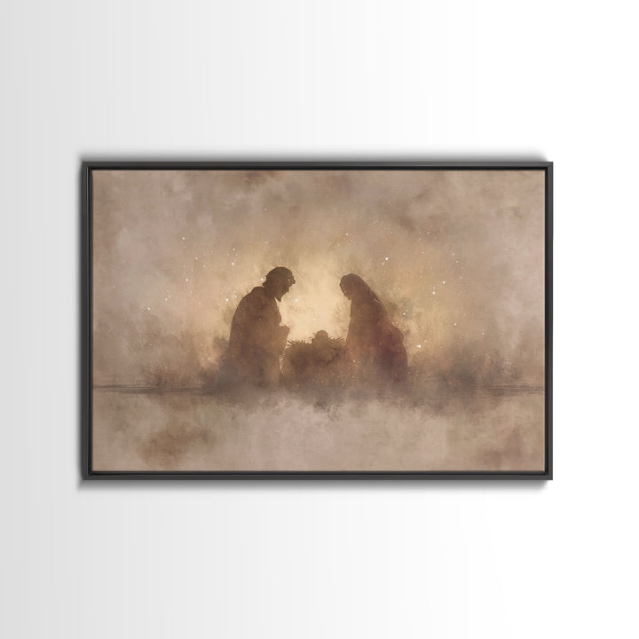 Holy Family Silhouette – Framed Canvas Print – Christian Christmas Art – Christian Art Canvas – Christmas Art – Christian Wall Art – Christ