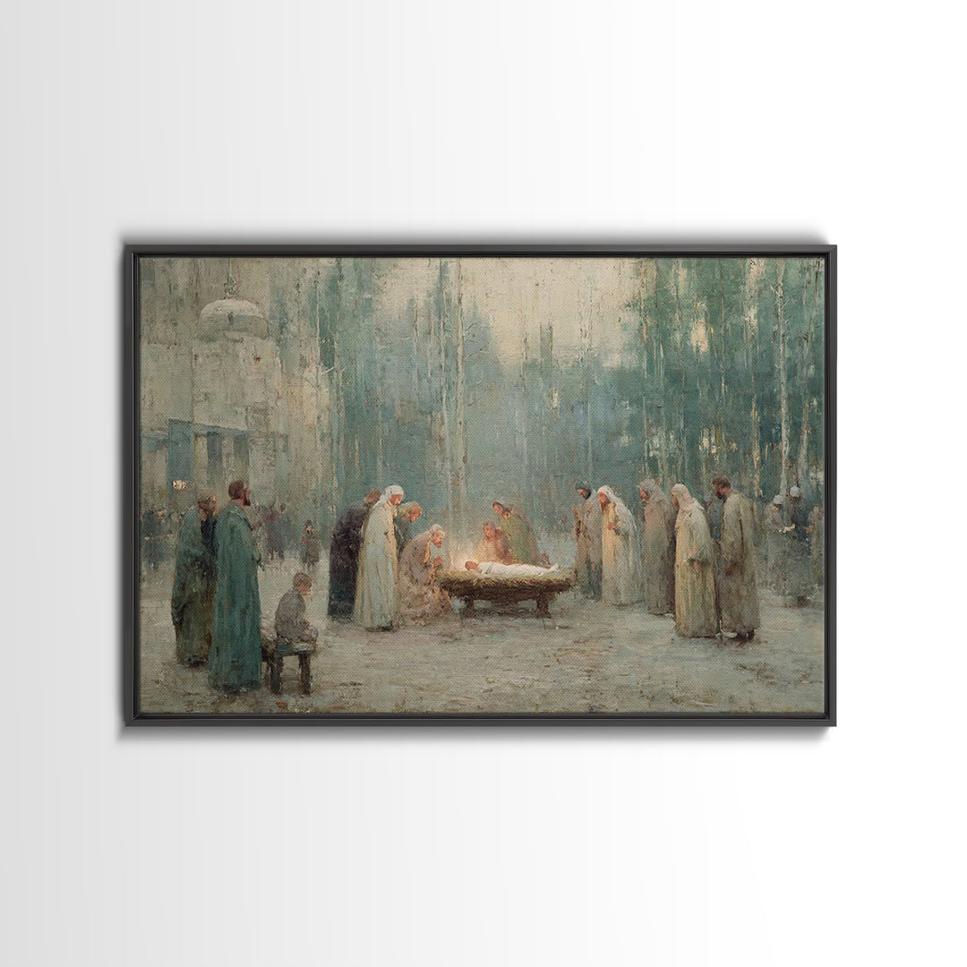 Midnight Nativity – Framed Canvas Print – Christian Wall Art – Jesus Painting – Christian Art Canvas – Christmas Art – Christian Gift