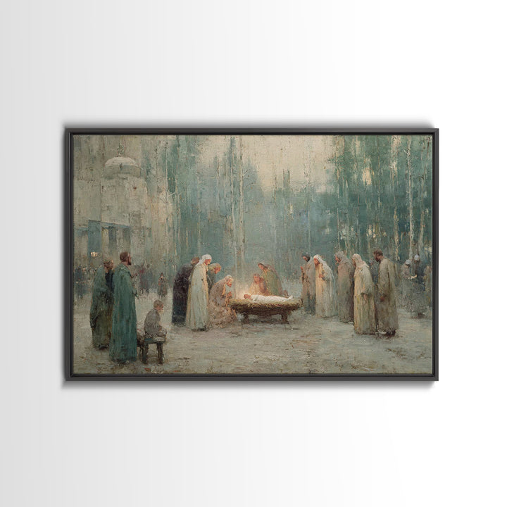 Midnight Nativity – Framed Canvas Print – Christian Wall Art – Jesus Painting – Christian Art Canvas – Christmas Art – Christian Gift