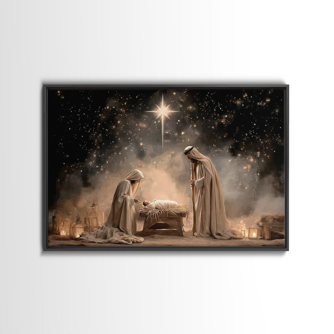 Blessed Night – Framed Canvas Print – Christian Wall Art – Christian Christmas Art – Christian Gift – Jesus Painting – Christian Art Canvas