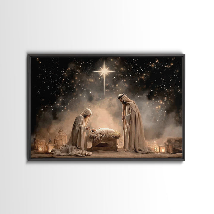Blessed Night – Framed Canvas Print – Christian Wall Art – Christian Christmas Art – Christian Gift – Jesus Painting – Christian Art Canvas