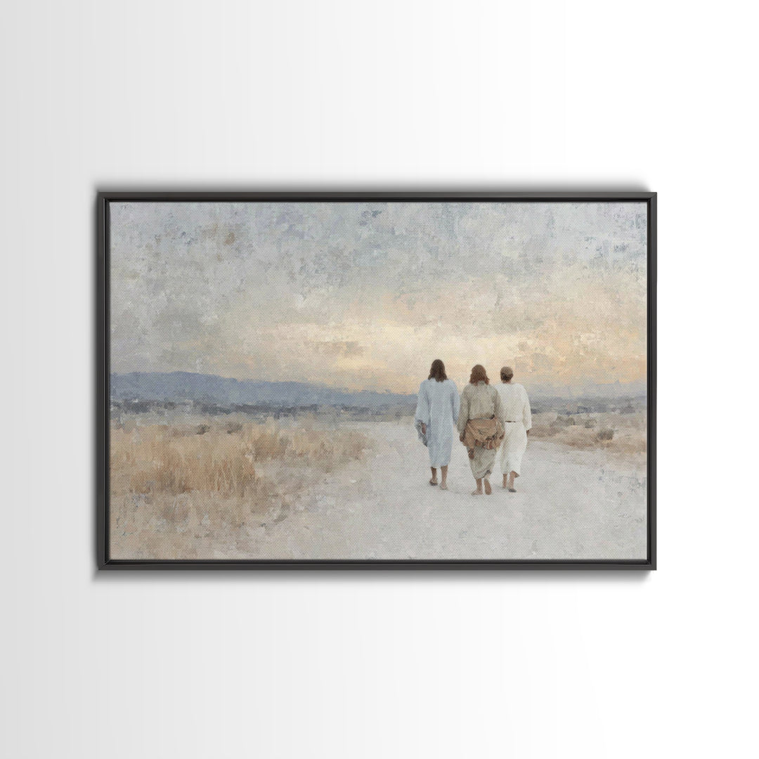 Quiet Morning Walk | Framed Canvas Print | Christian Wall Art | Christian Art Canvas | Large Jesus Painting | Subtle Christian Art | Christ