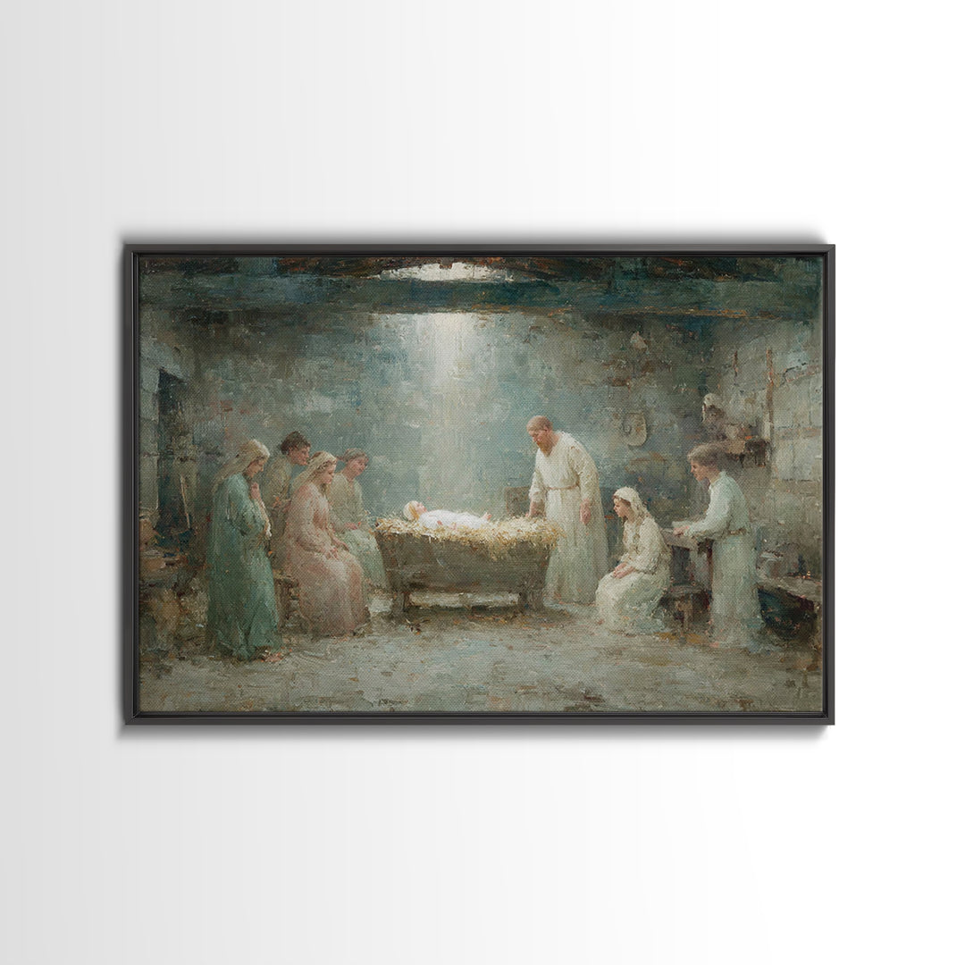 Holy Nativity – Framed Canvas Print – Christian Christmas Art – Birth Of Jesus Painting – Christian Wall Art – Christian Art Canvas