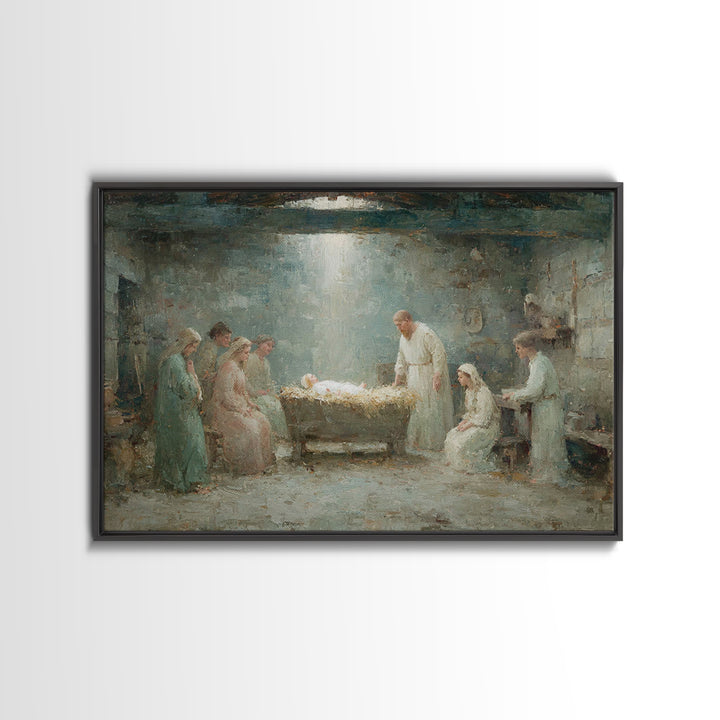 Holy Nativity – Framed Canvas Print – Christian Christmas Art – Birth Of Jesus Painting – Christian Wall Art – Christian Art Canvas