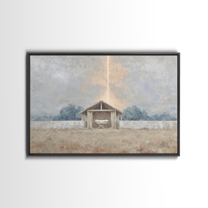 Manger Dawn, Framed Canvas Print, Christian Wall Art, Christian Christmas Art, Christian Art Canvas, Jesus Painting