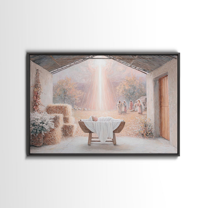 Divine Arrival – Framed Canvas Print – Christian Art Canvas – Christian Christmas Art – Christian Wall Art – Jesus Painting