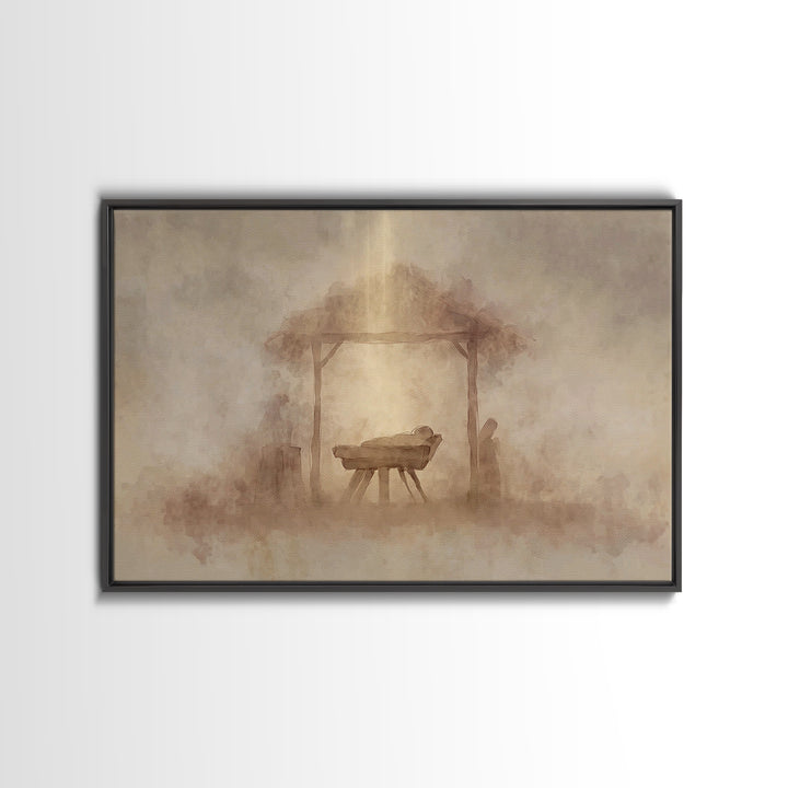 Sacred Manger – Framed Canvas Print – Christian Wall Art – Christian Christmas Art – Christian Art Canvas – Jesus Painting