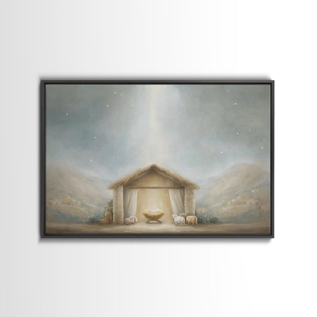 Humble Birth, Framed Canvas Print, Christian Christmas Art, Christian Wall Art, Christian Art Canvas, Jesus Painting