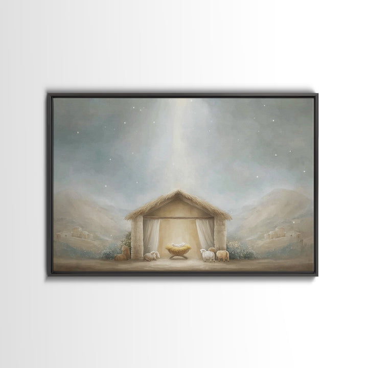 Humble Birth, Framed Canvas Print, Christian Christmas Art, Christian Wall Art, Christian Art Canvas, Jesus Painting