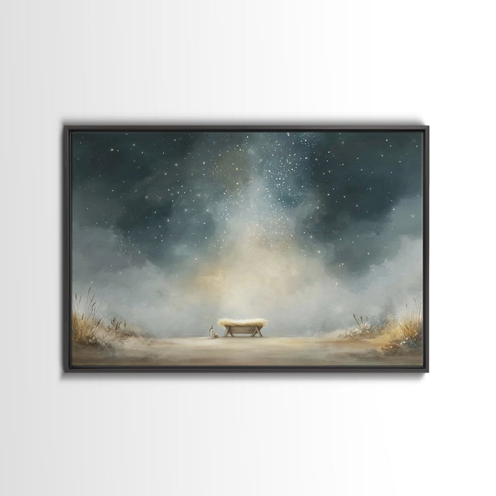 Holy Night Manger – Framed Canvas Print – Christian Wall Art – Christian Christmas Art – Jesus Painting – Christmas Canvas Wall Art