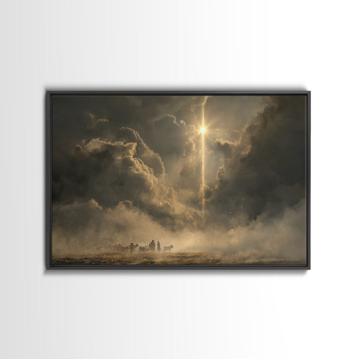 Heavenly Sign – Framed Canvas Print – Christmas Wall Art – Christian Art Canvas – Christian Christmas Art – Moody Christmas Art