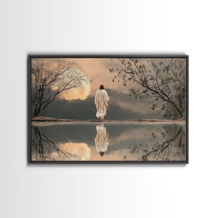 Moonlit Savior Walk, Framed Canvas Print, Christian Wall Art, Jesus Painting, Christian Art Print, Moody Christmas Art, Christian Decor