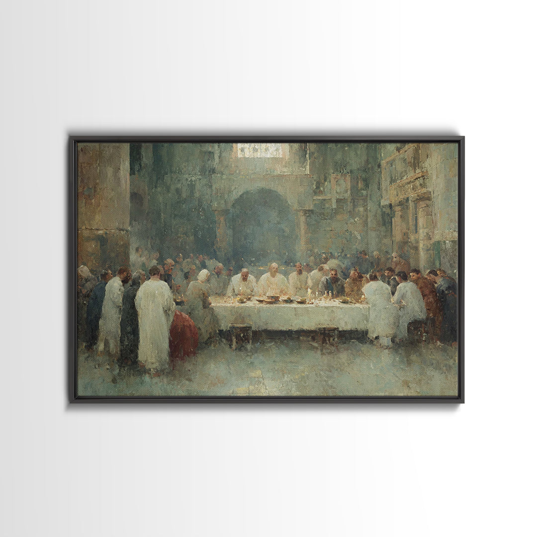 Holy Supper Glow, Framed Canvas Print, Christian Wall Art, Christian Art Canvas, Christian Paintings, Jesus Art Print, Christian Decor