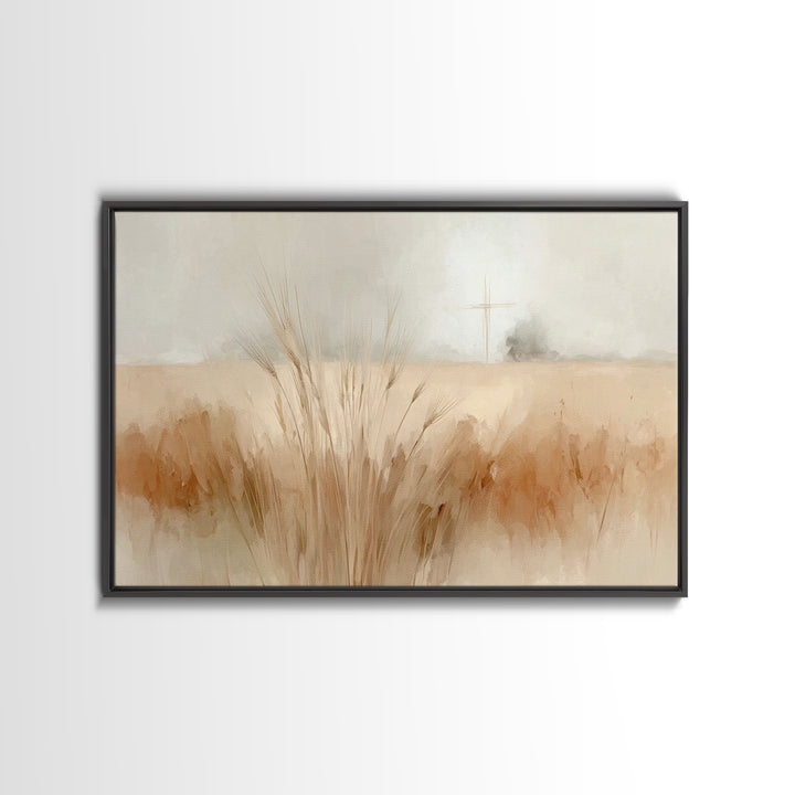 Cross And Harvest | Framed Canvas Print | Christian Wall Art | Christian Art Canvas | Christian Painting | Christmas Art Work | Christian D