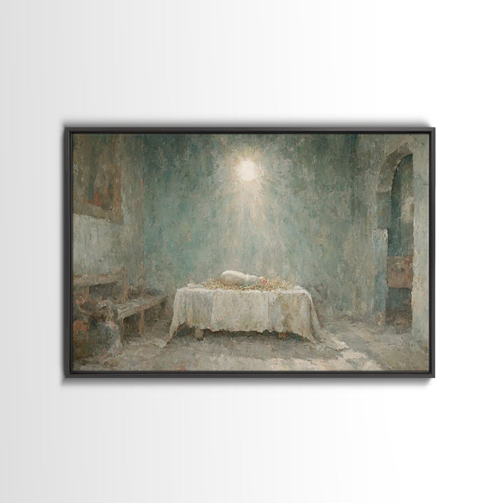 Silent Birth Dawn – Framed Canvas Print – Christmas Wall Art – Christian Art – Christian Christmas – Jesus Christmas Art – Christmas Canvas