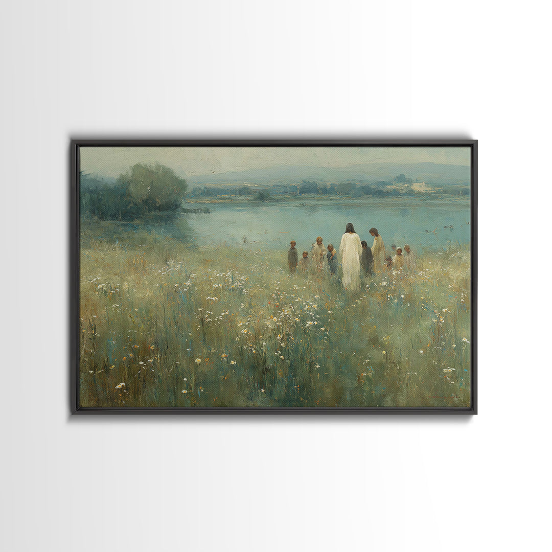 Graceful Pasture, Framed Canvas Print, Jesus Painting, Christian Wall Art, Christmas Art Prints, Christian Art Canvas