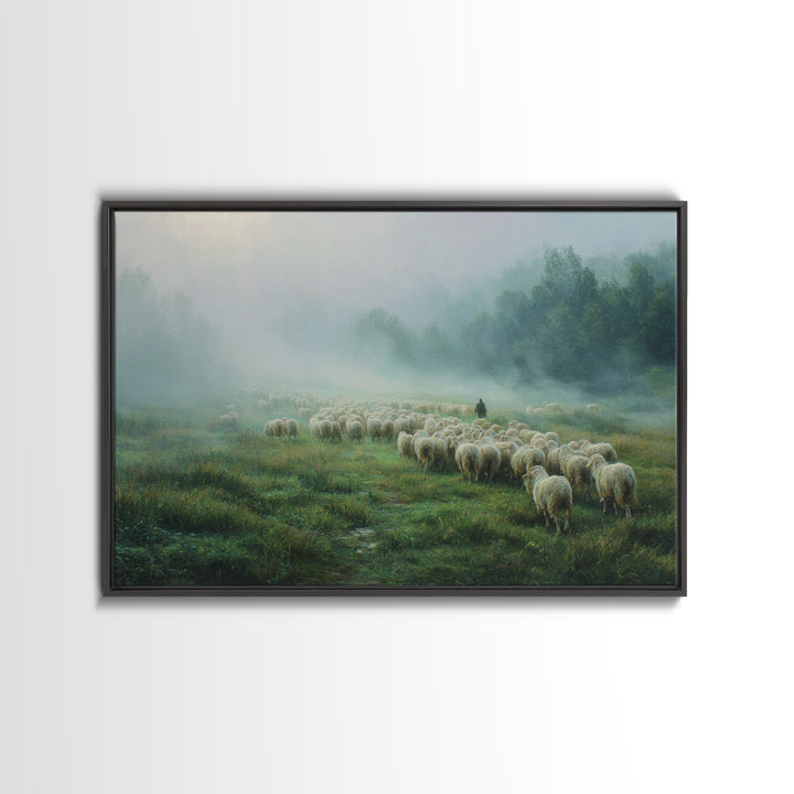 Gentle Pasture Light – Framed Canvas Print – Christian Art Canvas – Christian Decor – Jesus Painting – Christmas Wall Art – Modern Christia