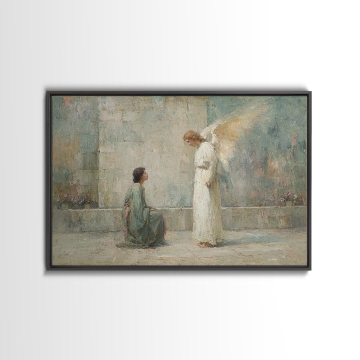 Heavenly Greeting – Framed Canvas Print – Christian Wall Art – Christian Art Canvas – Vintage Christian Art – Christian Painting – Christma