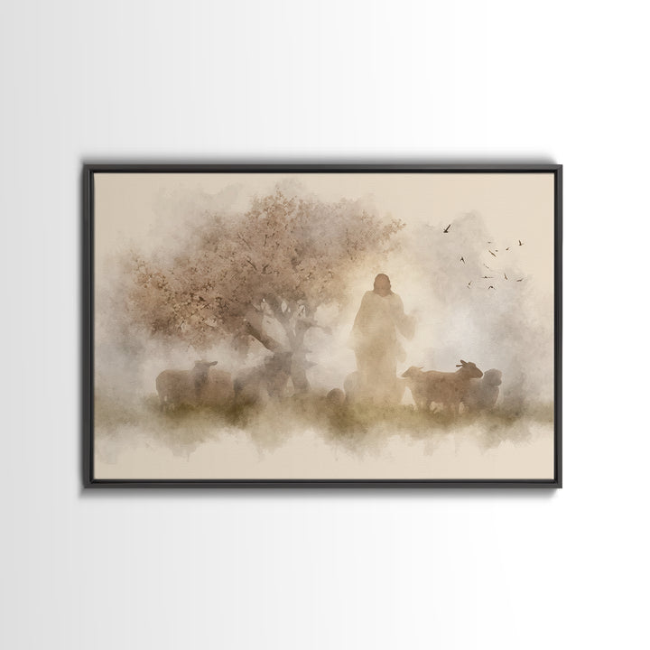 Divine Encounter – Framed Canvas Print – Christian Art – Moody Christmas Art – Christian Art Painting – Christmas Wall Art – Christian Art