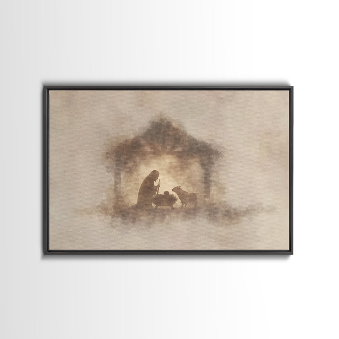 Cross In The Mist – Framed Canvas Print – Christian Art Work – Christian Wall Art – Minimalist Christian Art – Christian Art Canvas – Subtl