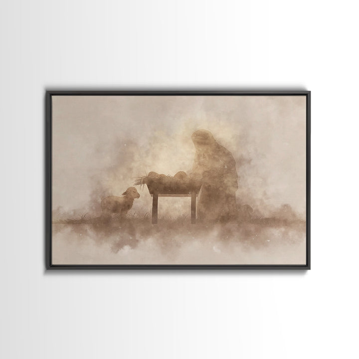 Humble Dawn Peace – Framed Canvas Print – Christmas Wall Art – Christian Christmas Art – Jesus Painting – Christian Art Canvas – Christmas