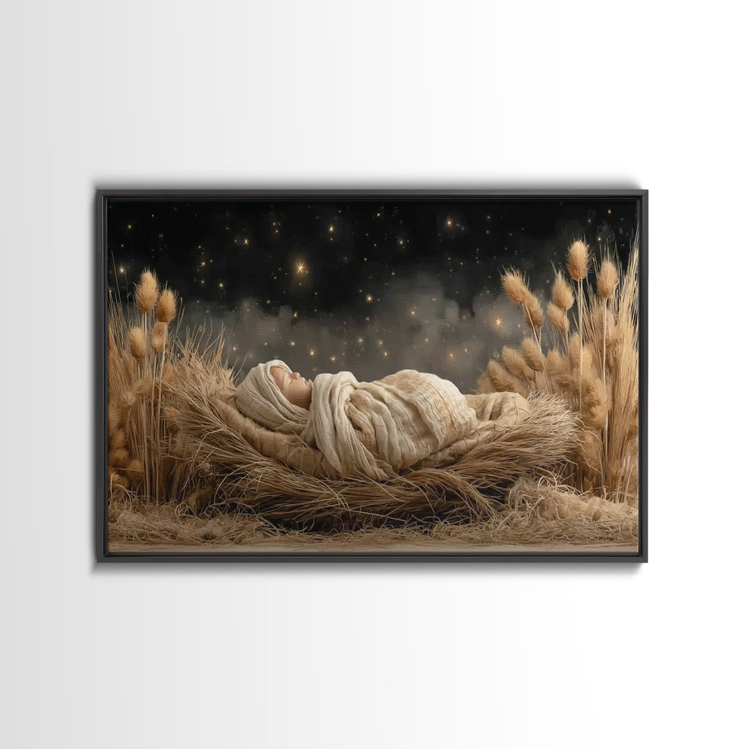 Humble Stable, Framed Canvas Print, Christian Wall Art, Christmas Art, Christian Art Canvas, Framed Christmas Art, Christian Christmas Deco