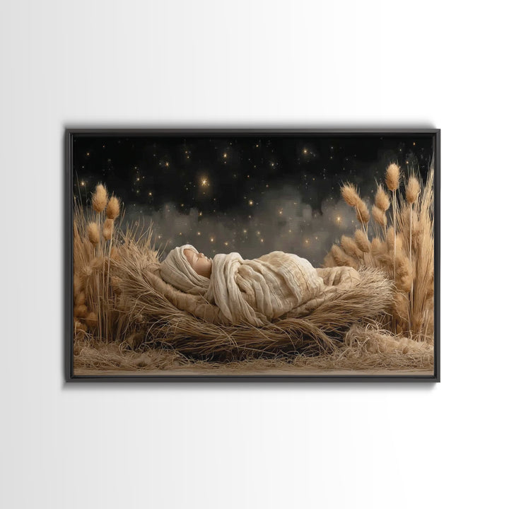 Humble Stable, Framed Canvas Print, Christian Wall Art, Christmas Art, Christian Art Canvas, Framed Christmas Art, Christian Christmas Deco